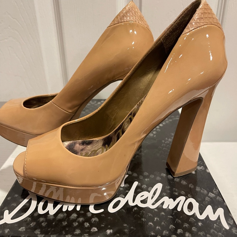 Vintage Sam Edelman Platform Peep Toe Platform Shoes Tacoma Blush - Picture 3 of 6